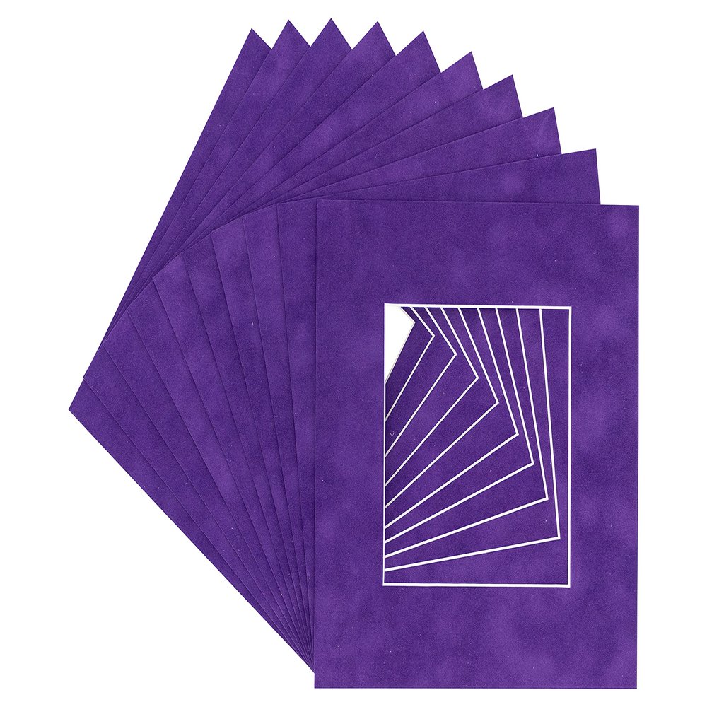 CountryArtHouse Purple Crocus Suede Acid Free 6x6 Square Picture Frame Mat with White Core Bevel Cut for 3x3 Pictures - Fits 6x6 Frame - Pack of 10 Matboards