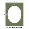 Dill Green Acid Free 11x14 Oval Picture Frame Mat with White Core Bevel Cut for 9x11 Pictures - Fits 11x14 Frame - Pack of 25 Matboard Show Kits with Acid Free Backings & Clear Bags view 2