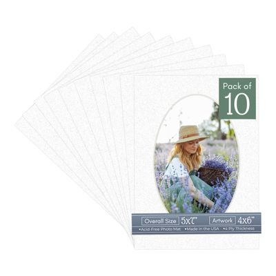 Oyster Shell White Acid Free 5x7 Oval Picture Frame Mat with White Core Bevel Cut for 4x6 Pictures - Fits 5x7 Frame - Pack of 10 Matboard Show Kits With Acid Free Backings & Clear Bags