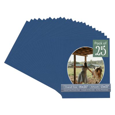 CountryArtHouse Bottle Blue Acid Free 16x20 Oval Picture Frame Mat with White Core Bevel Cut for 13x15 Pictures - Fits 16x20 Frame - Pack of 25 Matboard Show Kits with Acid Free Backings & Clear Bags
