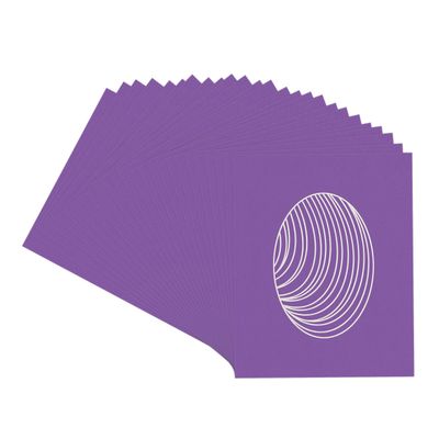 CountryArtHouse Purple Acid Free 8x10 Oval Picture Frame Mat with White Core Bevel Cut for 5x7 Pictures - Fits 8x10 Frame - Pack of 25 Matboard Show Kits With Acid Free Backings & Clear Bags