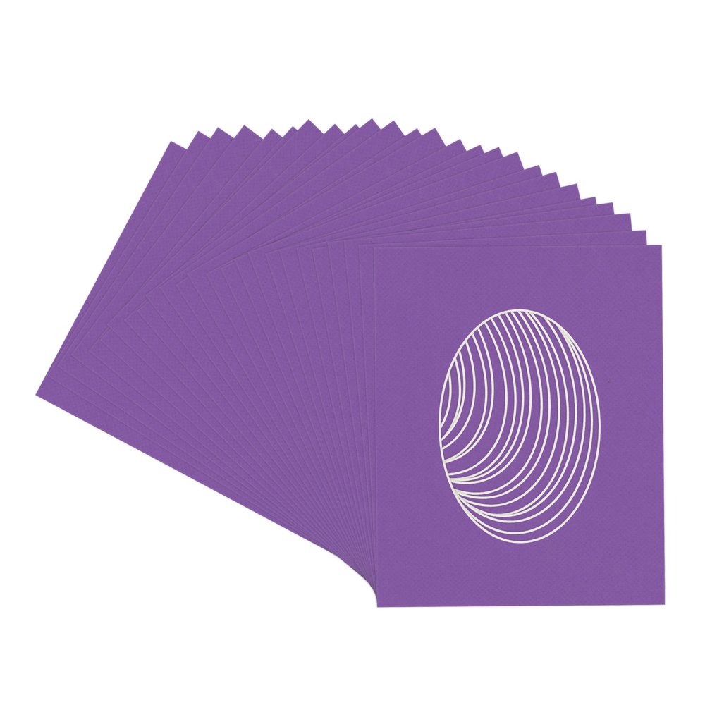 CountryArtHouse Purple Acid Free 8x10 Oval Picture Frame Mat with White Core Bevel Cut for 5x7 Pictures - Fits 8x10 Frame - Pack of 25 Matboard Show Kits With Acid Free Backings & Clear Bags