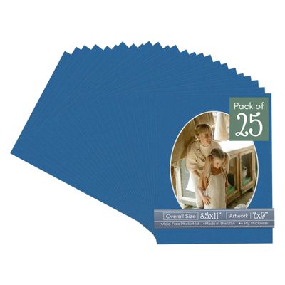 CountryArtHouse Royal Blue Acid Free 8.5x11 Oval Picture Frame Mat with White Core Bevel Cut for 7x9 Pictures - Fits 8.5x11 Frame - Pack of 25 Matboards
