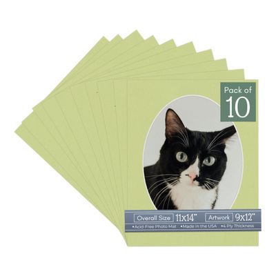 CountryArtHouse Pistachio Green Acid Free 11x14 Oval Picture Frame Mat with White Core Bevel Cut for 9x12 Pictures - Fits 11x14 Frame - Pack of 10 Matboards