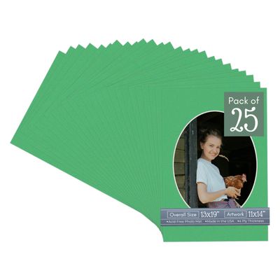 Bright Green Acid Free 13x19 Oval Picture Frame Mat with White Core Bevel Cut for 11x14 Pictures - Fits 13x19 Frame - Pack of 25 Matboard Show Kits With Acid Free Backings & Clear Bags