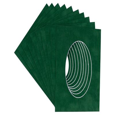 Treeline Green Suede Acid Free 12x16 Oval Picture Frame Mat with White Core Bevel Cut for 10x13 Pictures - Fits 12x16 Frame - Pack of 10 Matboard Show Kits with Acid Free Backings & Clear Bags