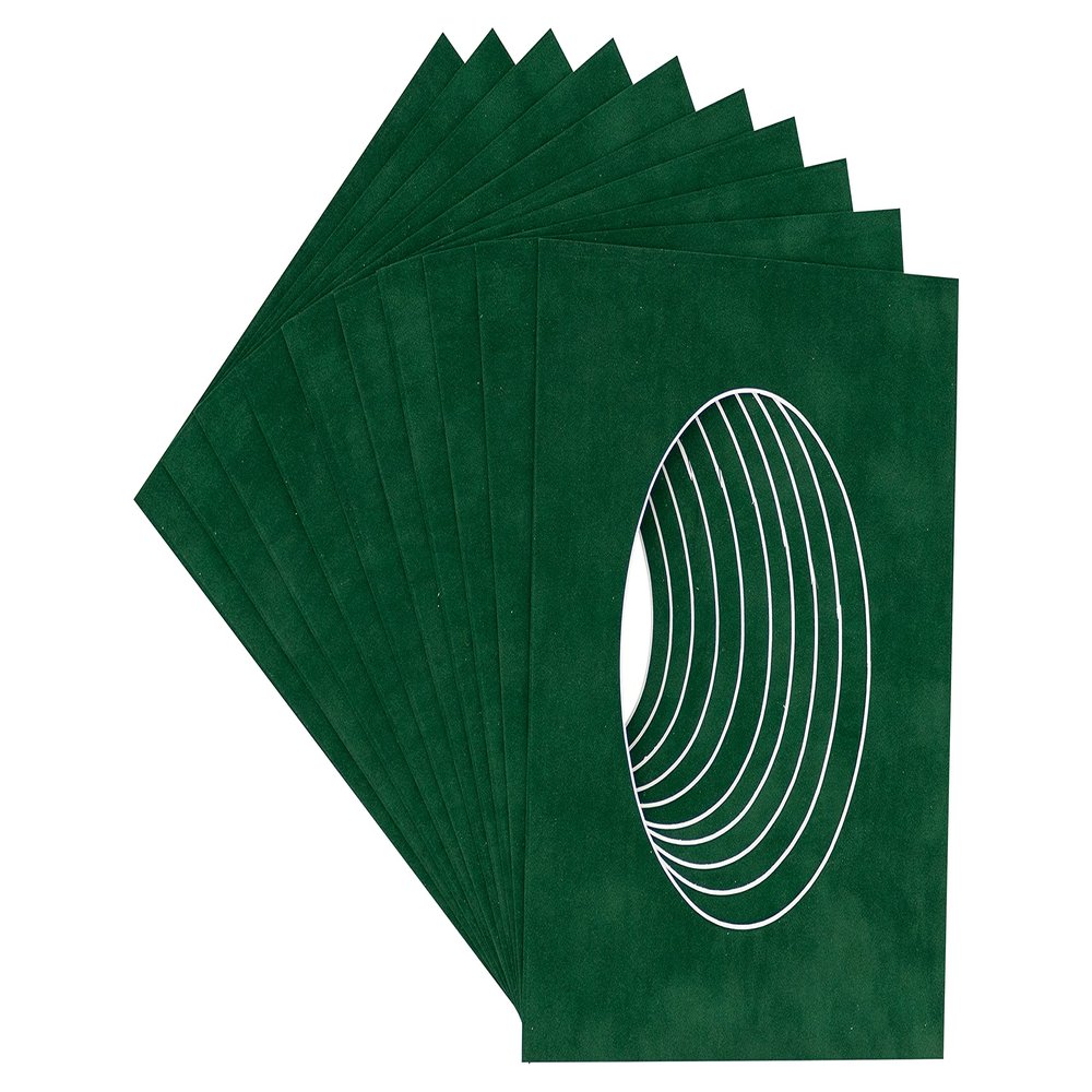 Treeline Green Suede Acid Free 12x16 Oval Picture Frame Mat with White Core Bevel Cut for 10x13 Pictures - Fits 12x16 Frame - Pack of 10 Matboard Show Kits with Acid Free Backings & Clear Bags