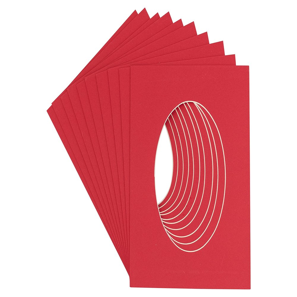 CountryArtHouse Cardinal Red Acid Free 20x24 Oval Picture Frame Mat with White Core Bevel Cut for 16x22 Pictures - Fits 20x24 Frame - Pack of 10 Matboards
