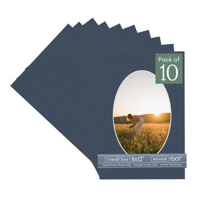 CountryArtHouse Navy Blue Acid Free 8x12 Oval Picture Frame Mat with White Core Bevel Cut for 6x9 Pictures - Fits 8x12 Frame - Pack of 10 Matboards