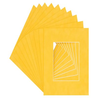 Bright Yellow Acid Free 11x11 Square Picture Frame Mat with White Core Bevel Cut for 7x7 Pictures - Fits 11x11 Frame - Pack of 25 Matboard Show Kits With Acid Free Backings & Clear Bags