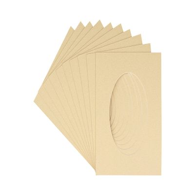 CountryArtHouse Tan Acid Free 8x10 Oval Picture Frame Mat with White Core Bevel Cut for 5x7 Pictures - Fits 8x10 Frame - Pack of 25 Matboard Show Kits with Acid Free Backings & Clear Bags