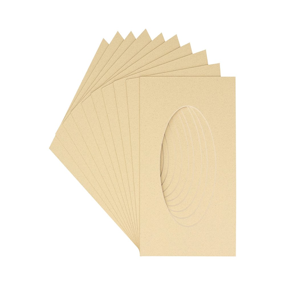 CountryArtHouse Tan Acid Free 8x10 Oval Picture Frame Mat with White Core Bevel Cut for 5x7 Pictures - Fits 8x10 Frame - Pack of 25 Matboard Show Kits with Acid Free Backings & Clear Bags