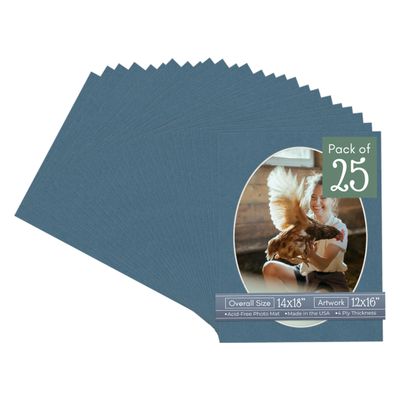 CountryArtHouse Steel Blue Acid Free 14x18 Oval Picture Frame Mat with White Core Bevel Cut for 12x16 Pictures - Fits 14x18 Frame - Pack of 25 Matboard Show Kits With Acid Free Backings & Clear Bags