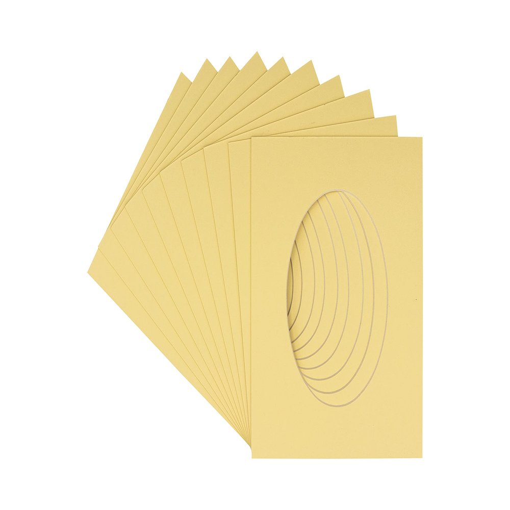 CountryArtHouse Soft Yellow Acid Free 10x14 Oval Picture Frame Mat with White Core Bevel Cut for 8x10 Pictures - Fits 10x14 Frame - Pack of 10 Matboards