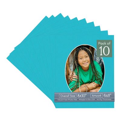 CountryArtHouse Aquamarine Blue Acid Free 8x10 Oval Picture Frame Mat with White Core Bevel Cut for 6x8 Pictures - Fits 8x10 Frame - Pack of 10 Matboards