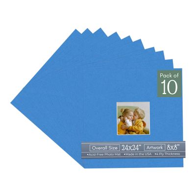 CountryArtHouse Bay Blue Acid Free 24x24 Square Picture Frame Mat with White Core Bevel Cut for 8x8 Pictures - Fits 24x24 Frame - Pack of 10 Matboard Show Kits with Acid Free Backings & Clear Bags