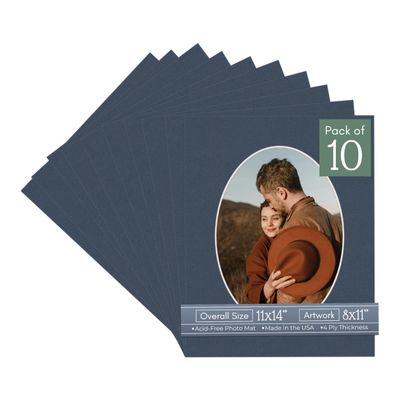 CountryArtHouse Navy Blue Acid Free 11x14 Oval Picture Frame Mat with White Core Bevel Cut for 8x11 Pictures - Fits 11x14 Frame - Pack of 10 Matboard Show Kits With Acid Free Backings & Clear Bags