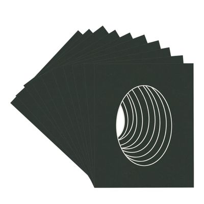CountryArtHouse Textured Black Acid Free 8x10 Oval Picture Frame Mat with White Core Bevel Cut for 5x7 Pictures - Fits 8x10 Frame - Pack of 10 Matboards
