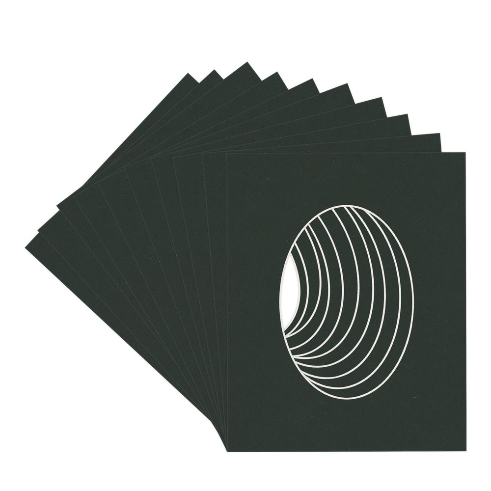 CountryArtHouse Textured Black Acid Free 8x10 Oval Picture Frame Mat with White Core Bevel Cut for 5x7 Pictures - Fits 8x10 Frame - Pack of 10 Matboards