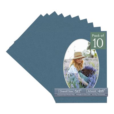 CountryArtHouse Steel Blue Acid Free 5x7 Oval Picture Frame Mat with White Core Bevel Cut for 4x6 Pictures - Fits 5x7 Frame - Pack of 10 Matboards