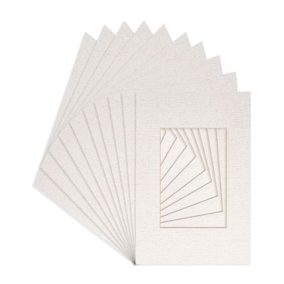 White Linen Canvas Acid Free 8x8 Square Picture Frame Mat with White Core Bevel Cut for 4x4 Pictures - Fits 8x8 Frame - Pack of 25 Matboard Show Kits With Acid Free Backings & Clear Bags