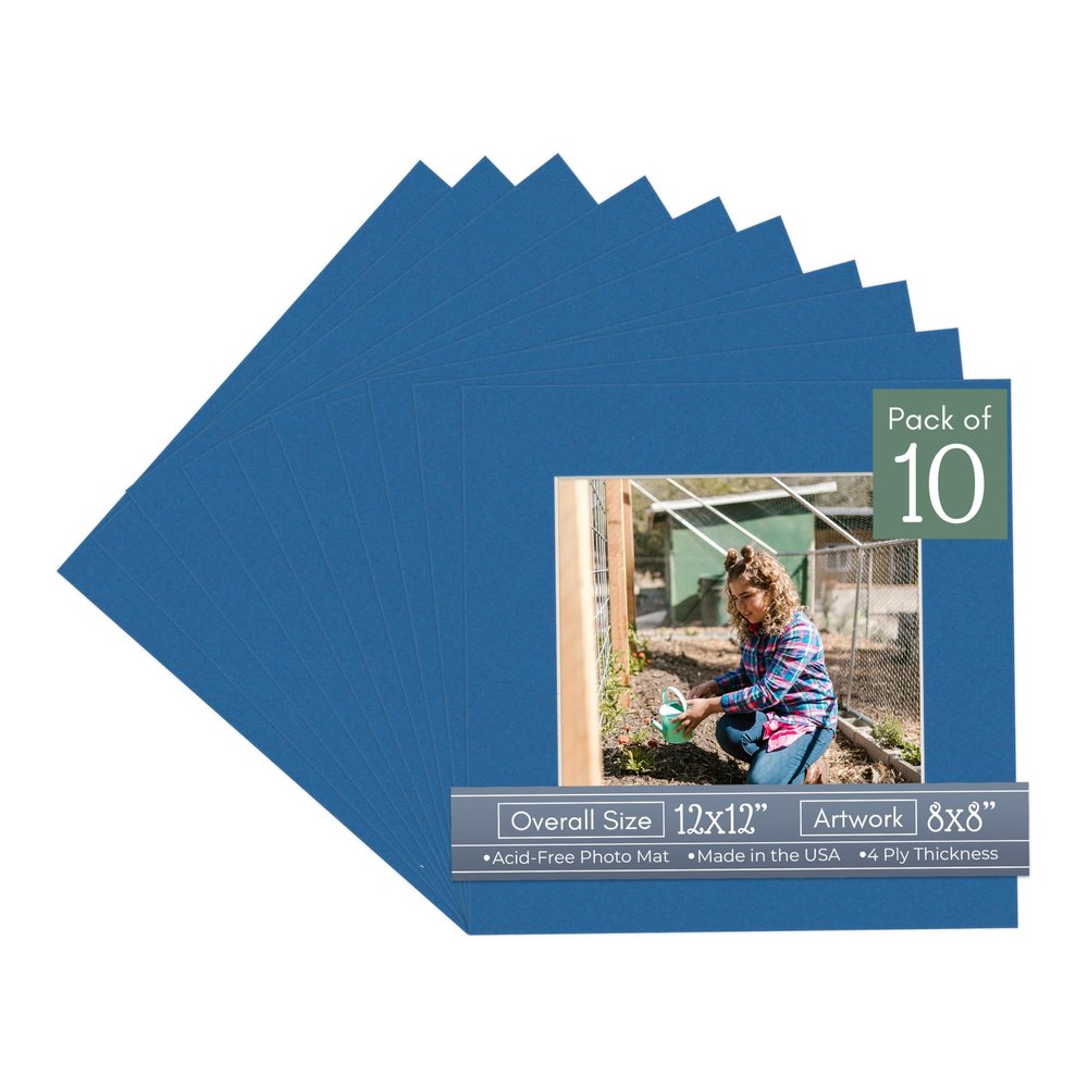 CountryArtHouse Royal Blue Acid Free 12x12 Square Picture Frame Mat with White Core Bevel Cut for 8x8 Pictures - Fits 12x12 Frame - Pack of 10 Matboards