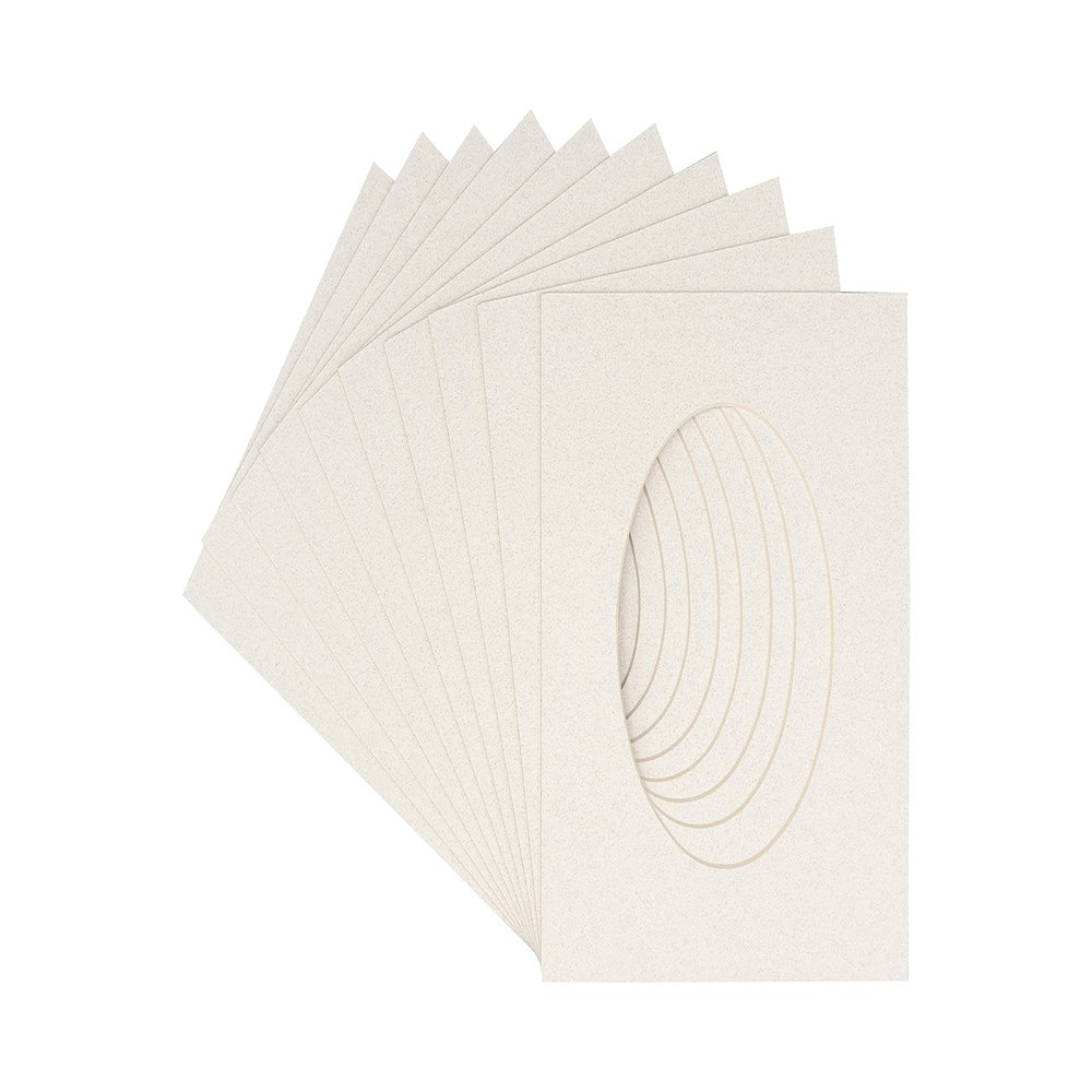 Oyster Shell White Acid Free 8x10 Oval Picture Frame Mat with White Core Bevel Cut for 5x6 Pictures - Fits 8x10 Frame - Pack of 10 Matboard Show Kits With Acid Free Backings & Clear Bags