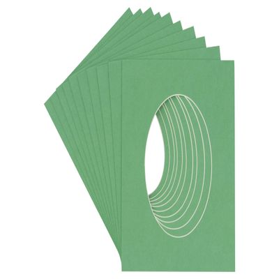 CountryArtHouse Turf Green Jade Acid Free 8x10 Oval Picture Frame Mat with White Core Bevel Cut for 5x6 Pictures - Fits 8x10 Frame - Pack of 10 Matboard Show Kits with Acid Free Backings & Clear Bags