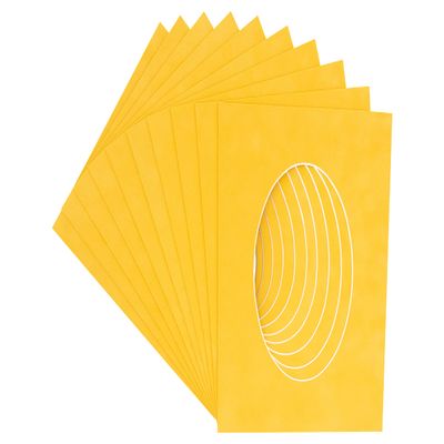 CountryArtHouse Bright Yellow Acid Free 8x10 Oval Picture Frame Mat with White Core Bevel Cut for 5x7 Pictures - Fits 8x10 Frame - Pack of 25 Matboard Show Kits With Acid Free Backings & Clear Bags