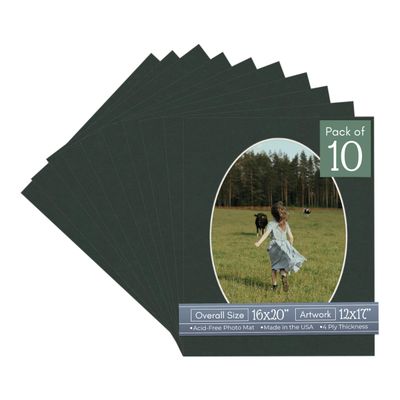 CountryArtHouse Black Acid Free 16x20 Oval Picture Frame Mat with White Core Bevel Cut for 12x17 Pictures - Fits 16x20 Frame - Pack of 10 Matboards