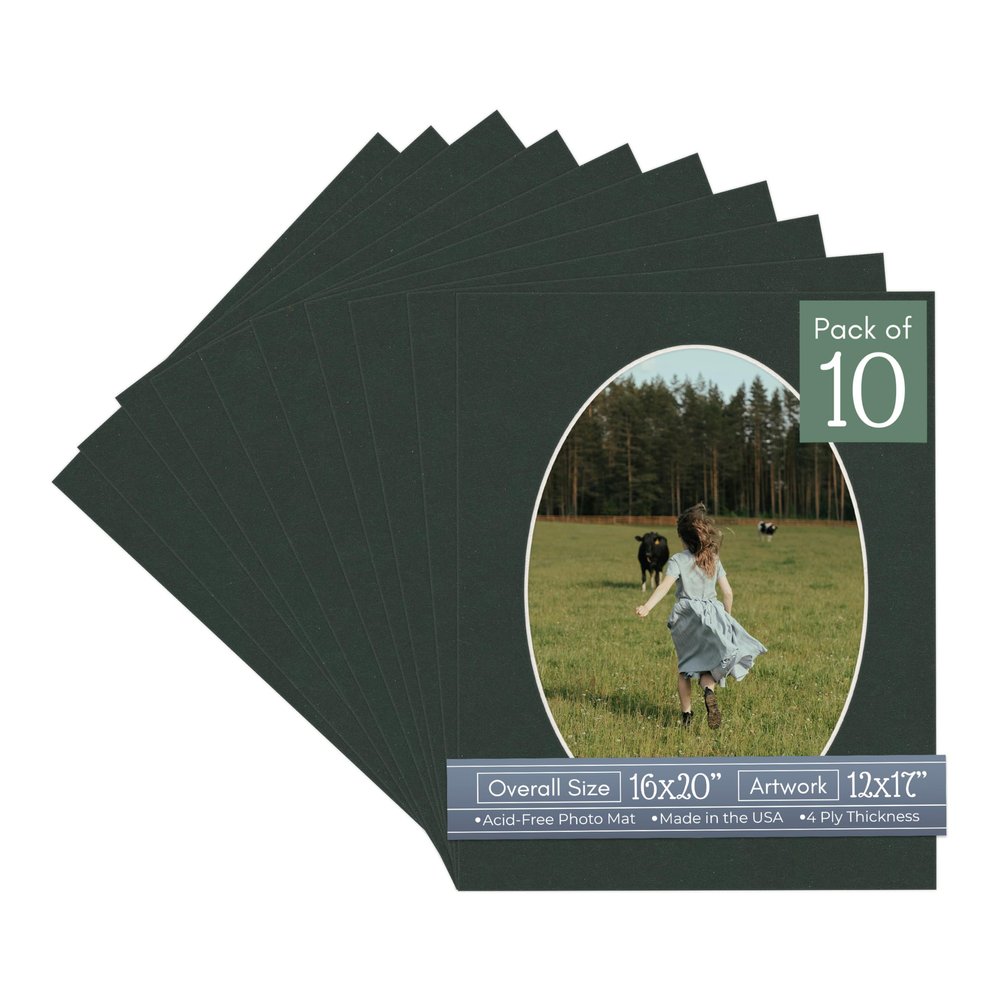 CountryArtHouse Black Acid Free 16x20 Oval Picture Frame Mat with White Core Bevel Cut for 12x17 Pictures - Fits 16x20 Frame - Pack of 10 Matboards