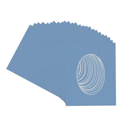 CountryArtHouse Brittany Blue Acid Free 8x10 Oval Picture Frame Mat with White Core Bevel Cut for 5x7 Pictures - Fits 8x10 Frame - Pack of 25 Matboard Show Kits With Acid Free Backings & Clear Bags