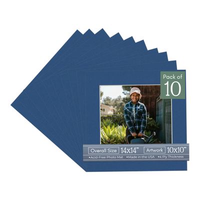 CountryArtHouse Bottle Blue Acid Free 14x14 Square Picture Frame Mat with White Core Bevel Cut for 10x10 Pictures - Fits 14x14 Frame - Pack of 10 Matboards