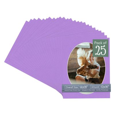 CountryArtHouse Light Purple Acid Free 14x18 Oval Picture Frame Mat with White Core Bevel Cut for 12x16 Pictures - Fits 14x18 Frame - Pack of 25 Matboards