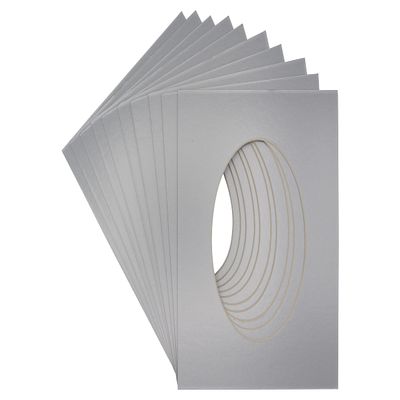 CountryArtHouse Metallic Silver Acid Free 8x10 Oval Picture Frame Mat with White Core Bevel Cut for 5x6 Pictures - Fits 8x10 Frame - Pack of 10 Matboards