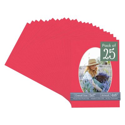 CountryArtHouse Cardinal Red Acid Free 5x7 Oval Picture Frame Mat with White Core Bevel Cut for 4x6 Pictures - Fits 5x7 Frame - Pack of 25 Matboard Show Kits With Acid Free Backings & Clear Bags