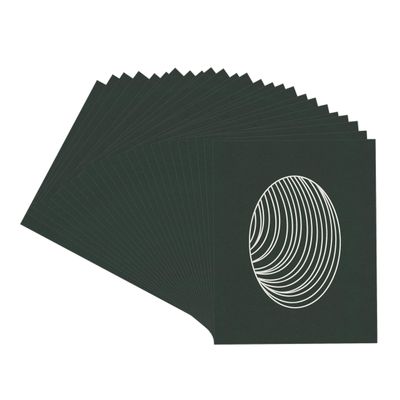 CountryArtHouse Black Acid Free 8x10 Oval Picture Frame Mat with White Core Bevel Cut for 5x7 Pictures - Fits 8x10 Frame - Pack of 25 Matboard Show Kits with Acid Free Backings & Clear Bags