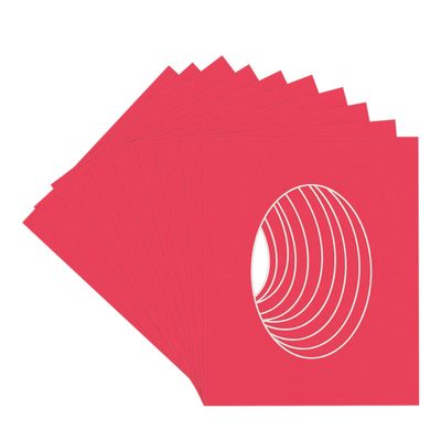 CountryArtHouse Cardinal Red Acid Free 8x10 Oval Picture Frame Mat with White Core Bevel Cut for 5x7 Pictures - Fits 8x10 Frame - Pack of 10 Matboards