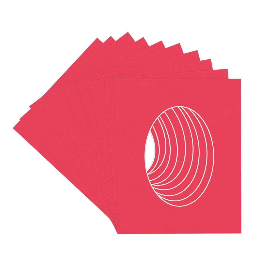 CountryArtHouse Cardinal Red Acid Free 8x10 Oval Picture Frame Mat with White Core Bevel Cut for 5x7 Pictures - Fits 8x10 Frame - Pack of 10 Matboards