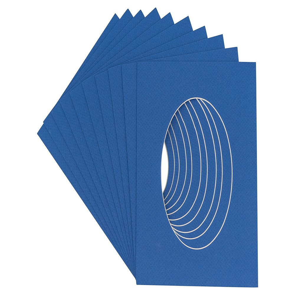 CountryArtHouse Royal Blue Acid Free 8x10 Oval Picture Frame Mat with White Core Bevel Cut for 5x6 Pictures - Fits 8x10 Frame - Pack of 10 Matboards