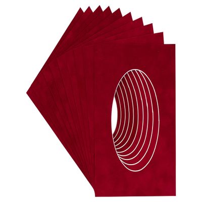 CountryArtHouse Bright Red Suede Acid Free 11x14 Oval Picture Frame Mat with White Core Bevel Cut for 9x11 Pictures - Fits 11x14 Frame - Pack of 25 Matboards
