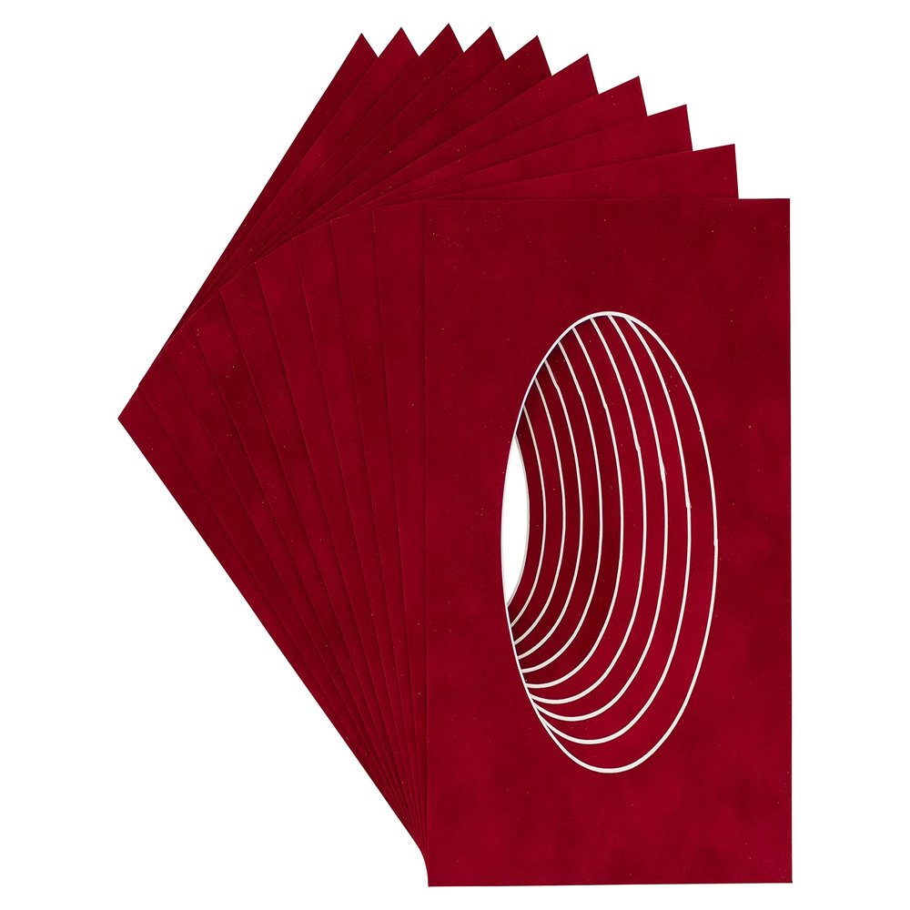 CountryArtHouse Bright Red Suede Acid Free 11x14 Oval Picture Frame Mat with White Core Bevel Cut for 9x11 Pictures - Fits 11x14 Frame - Pack of 25 Matboards
