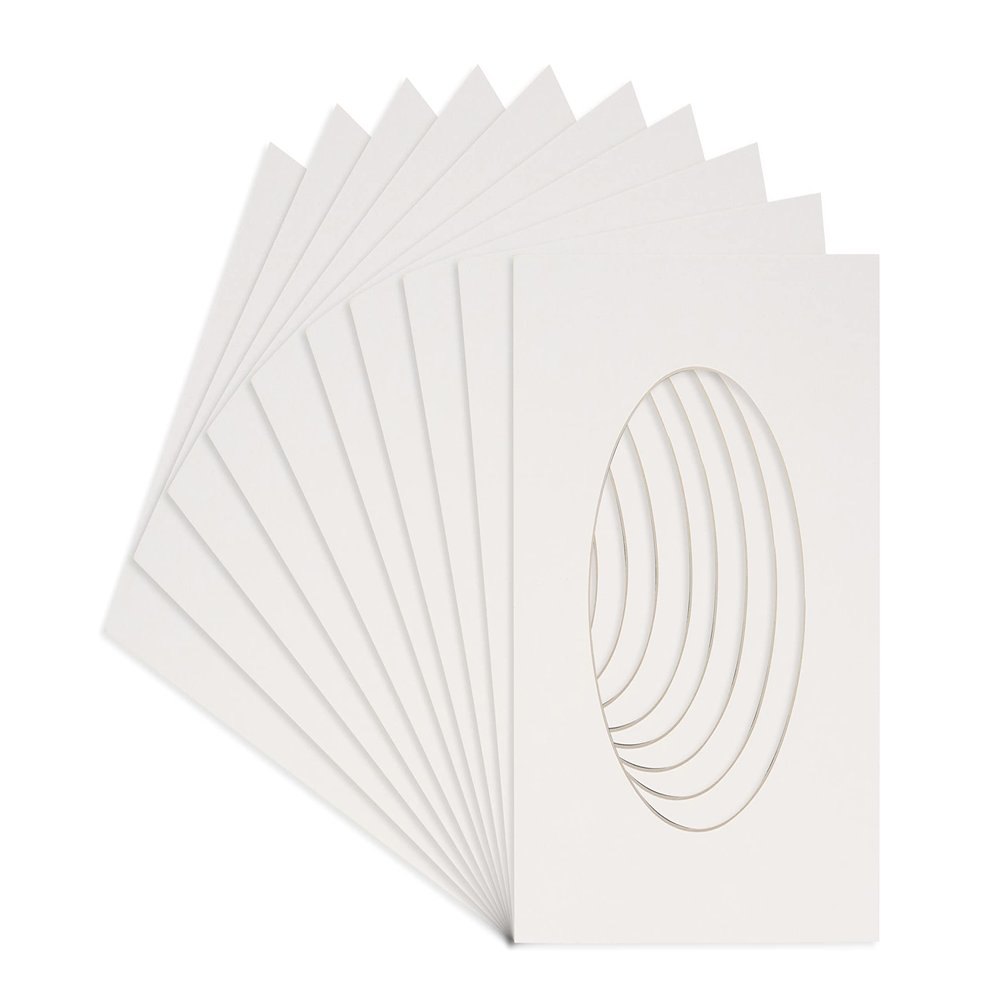 CountryArtHouse White Acid Free 8x10 Oval Picture Frame Mat with White Core Bevel Cut for 5x6 Pictures - Fits 8x10 Frame - Pack of 25 Matboard Show Kits with Acid Free Backings & Clear Bags