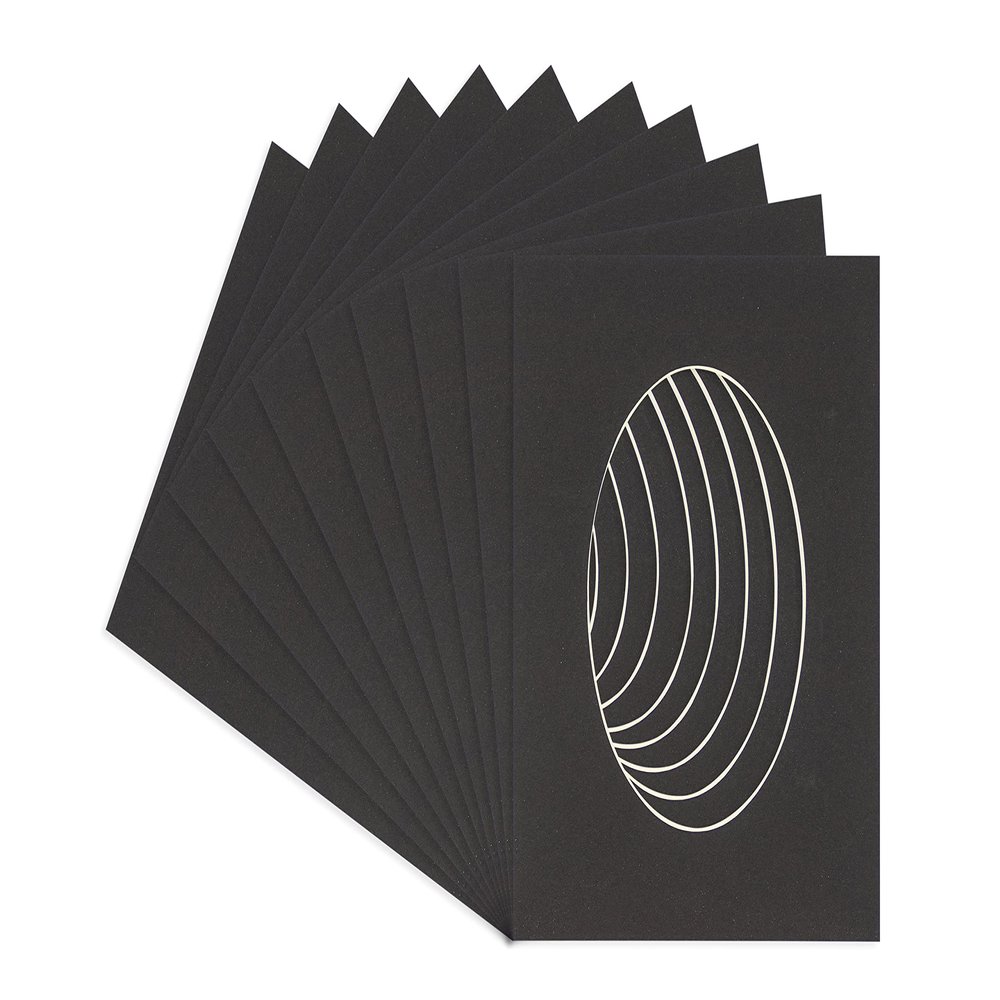 CountryArtHouse Black Acid Free 10x14 Oval Picture Frame Mat with White Core Bevel Cut for 8x10 Pictures - Fits 10x14 Frame - Pack of 25 Matboard Show Kits With Acid Free Backings & Clear Bags