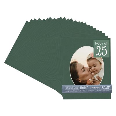 CountryArtHouse Hunter Green Acid Free 11x14 Oval Picture Frame Mat with White Core Bevel Cut for 8.5x11 Pictures - Fits 11x14 Frame - Pack of 25 Matboards