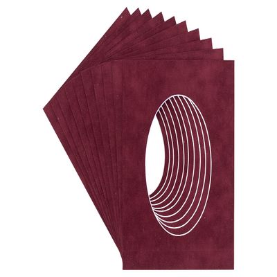 CountryArtHouse Dark Red Suede Acid Free 11x14 Oval Picture Frame Mat with White Core Bevel Cut for 8x12 Pictures - Fits 11x14 Frame - Pack of 25 Matboards