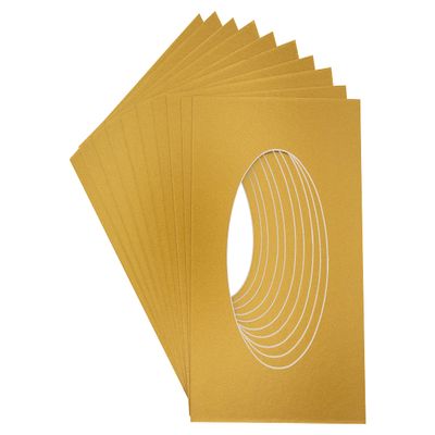 CountryArtHouse Metallic Gold Acid Free 8x10 Oval Picture Frame Mat with White Core Bevel Cut for 5x6 Pictures - Fits 8x10 Frame - Pack of 25 Matboard Show Kits with Acid Free Backings & Clear Bags