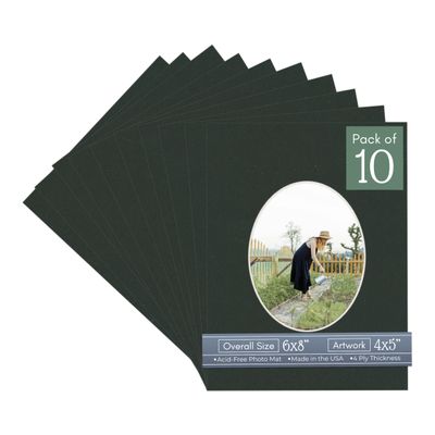 CountryArtHouse Textured Black Acid Free 6x8 Oval Picture Frame Mat with White Core Bevel Cut for 4x5 Pictures - Fits 6x8 Frame - Pack of 10 Matboards