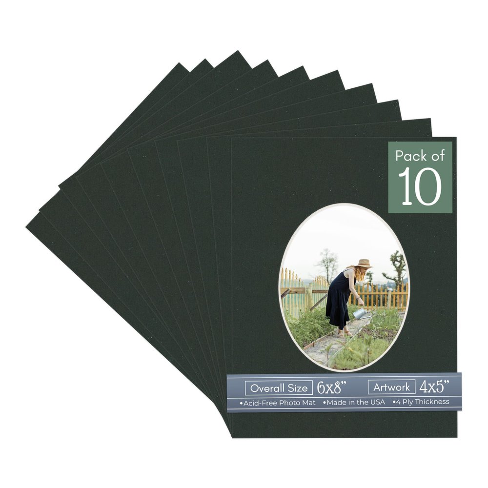 CountryArtHouse Textured Black Acid Free 6x8 Oval Picture Frame Mat with White Core Bevel Cut for 4x5 Pictures - Fits 6x8 Frame - Pack of 10 Matboards