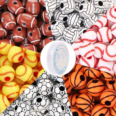 CCOZN 300 Pcs Sports Ball Beads for Jewelry Making, Sports Acrylic Beads Bulk with Box, 10mm Baseball Volleyball Basketball Soccer Football Beads Charms for DIY Crafts Bracelet